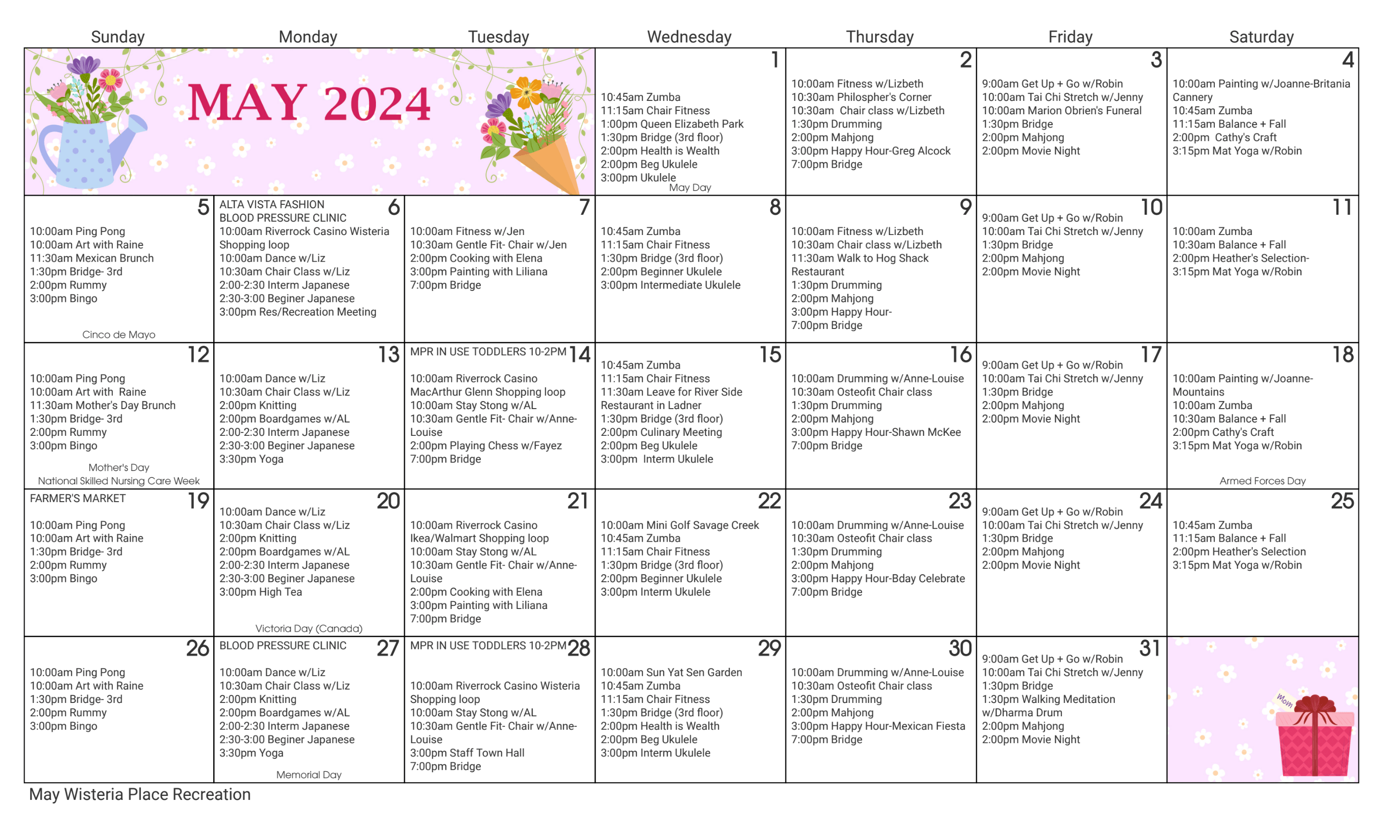 Wisteria Place May 2024 event calendar